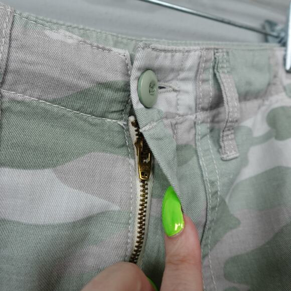 MOTHER The Shaker Chop Crop Fray Linen Tencel Blend Pants Sz 27 Desert Camo - Picture 15 of 16